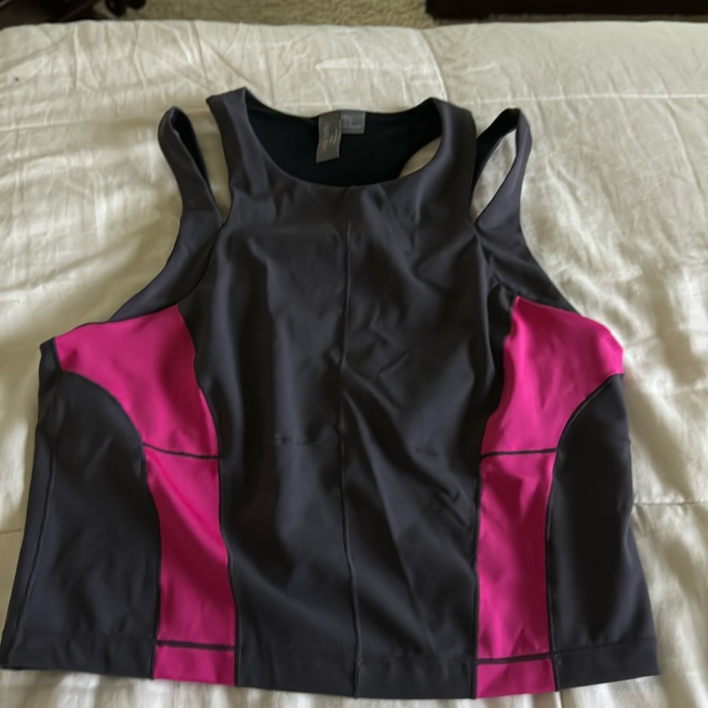 Sweaty Betty Workout Cropped Tank Top Size US 10 Gray Pink Athletic Racerback